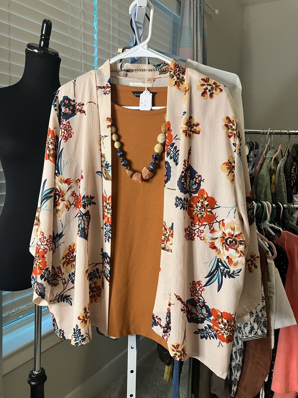 Floral Cream & Rust Open-Front Women's Kimono
